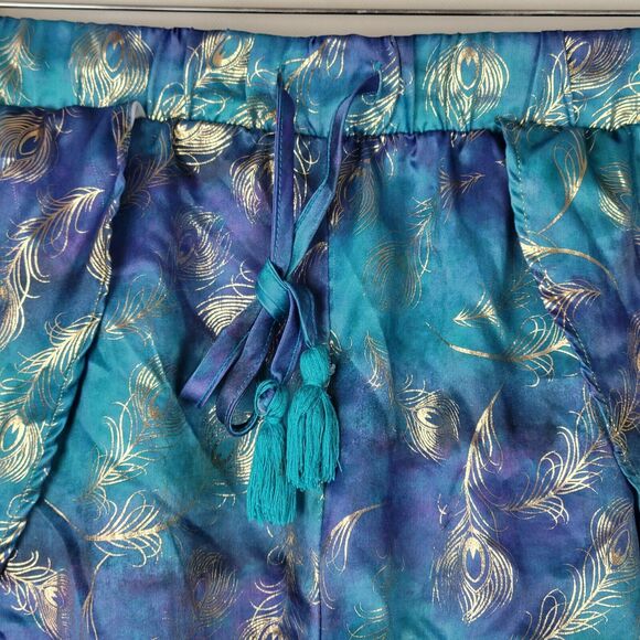 Disney Aladdin Pajama Shorts Womens 2XL Princess Jasmine Satin Metallic Feathers - Picture 5 of 12
